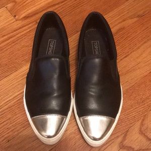 Topshop pointy toe black slip on trainers size 36